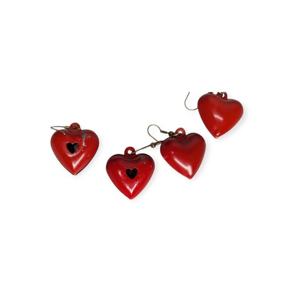 Valentine's Day Heart Bell Necklace & 2 Pairs of Red Heart Bell Earrings - Picture 3 of 7